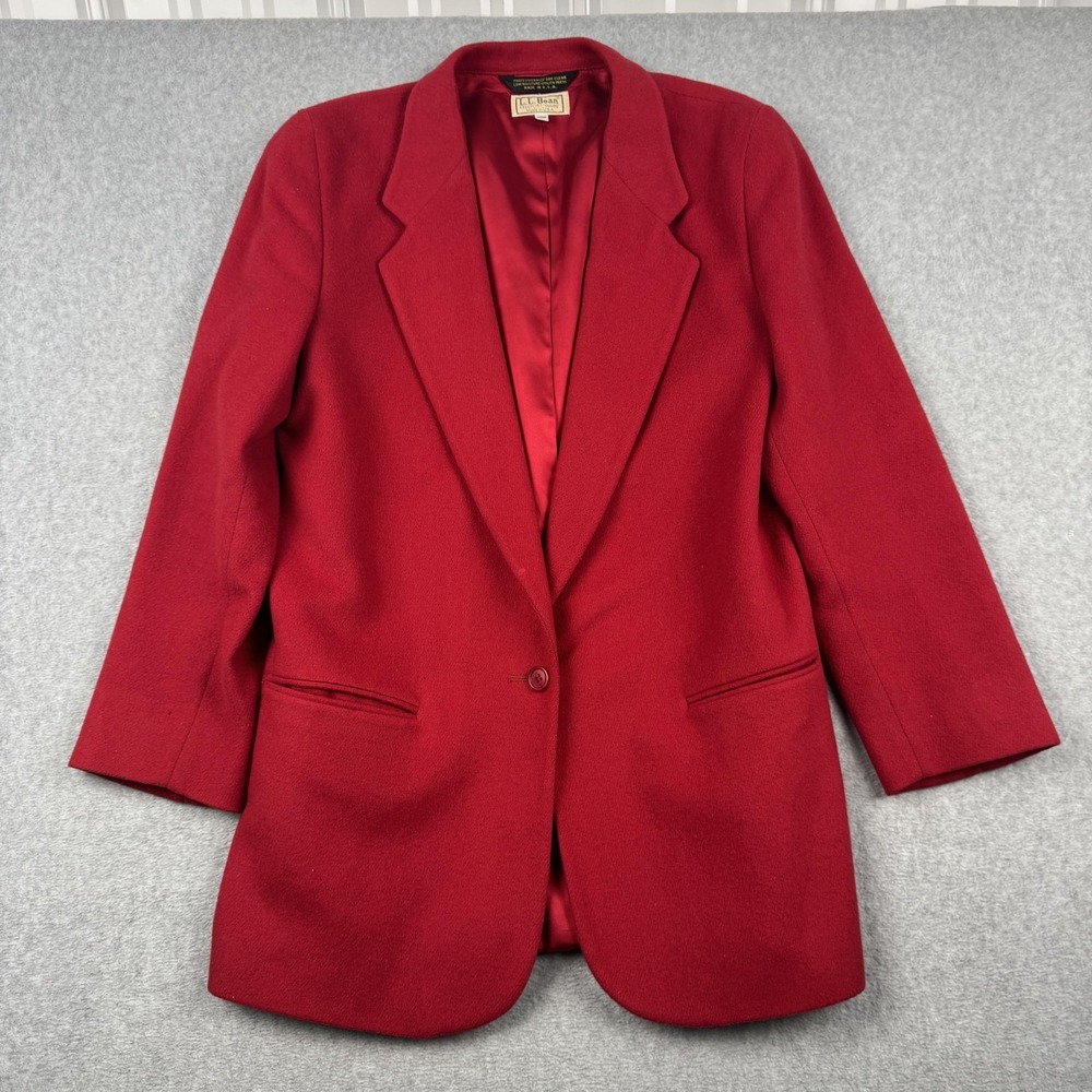 LL Bean Blazer Womens 10R Red Wool Single Button Made in USA Classic‎ Vintage